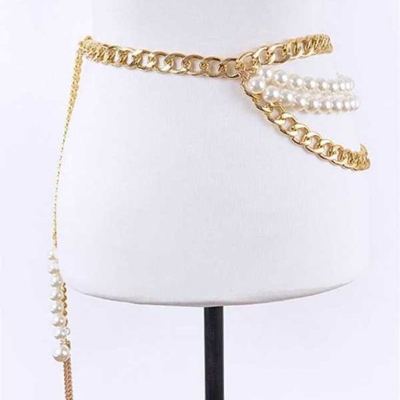 Accessories - Cute Gold Chain and Pearl Belt